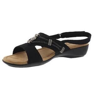 Minnetonka Silvie Black Medallion Leather Sandal Women Sz 11N Comfort Casual